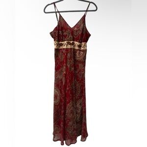 Ash & Sara Paisley Print Embellished Midi Dress Size XS